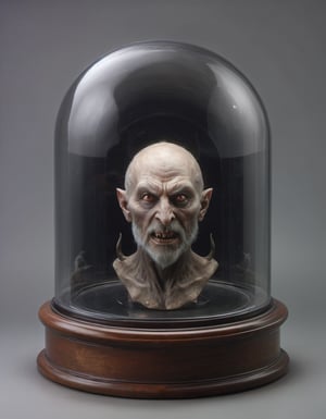 round domed display case for a taxidermied evil wizard's head