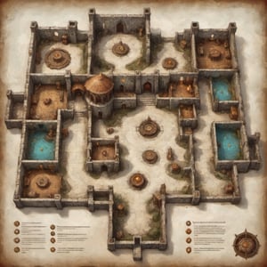 top down overhead view of an rpg battlemap white marble and rich wood elven castle with central king's feast hall and various side rooms and adjoining halls hidden treasure chests and furnishings and rich floor rugs and columns expert cartography D&D fantasy map