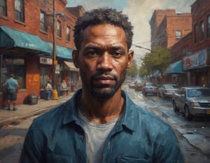 oil painting head and shoulders portrait of an average American adult in urban Memphis Tennessee detailed rich colors by Max Rive and Ryan Dyar