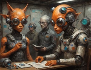 Philip Taaffe Chris Ryniak Piet Parra Jason Middlebrook Chad Knight Chris Cunningham  Santiago Caruso robotics alien academy galactic labs earthy girl stainless steel titanum black orange creature peculiar disposition ancient horse hairs beautiful makeup reading speaking goggles
