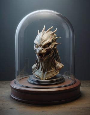 round domed display case for a taxidermied predator alien head