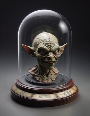 round domed display case for a taaxidermied goblin head 