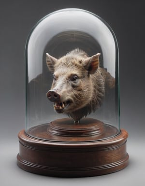 round domed display case for a taxidermied boar head
