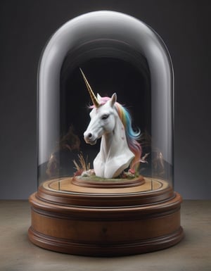 round domed display case for a taxidermied unicorn head