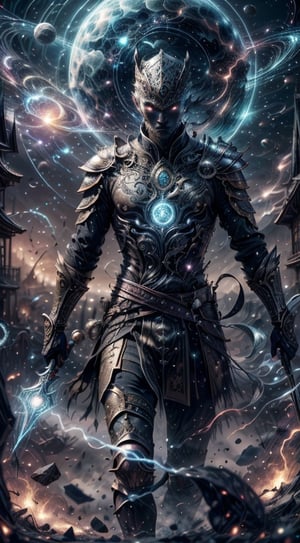 a high quality professional photo of the spirit of the age, a warrior on the edge of time, standing tall in a fantastical landscape. The warrior, adorned in intricate armor and wielding a powerful weapon, exudes an aura of strength and determination. The surrealistic setting is filled with vibrant colors and ethereal lighting, creating a mesmerizing atmosphere that transports viewers to another realm. With high detail and HDR technology, every intricate detail of the warrior's armor and the surrounding environment is captured in stunning clarity. The image is rendered in 8K resolution, allowing for an immersive viewing experience on high-resolution screens. This surrealistic masterpiece pushes the boundaries of reality, blending fantasy and reality in a mesmerizing way. With its detailed textures, vibrant colors, and surreal setting, this image is truly a visual feast for the eyes. Invite viewers to embark on a journey through time and space with this impressive artwork.,thundermagic,Circle, 