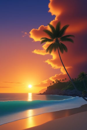 cliffbuilding, (sea bay), beach, palm tree, sunset, orange sky, cloud, (masterpiece),(ultra-detailed), 8k, (highly detailed CG illustration),(expressionless), (best quality:1.1), High quality texture, intricate details, detailed texture, High quality shadow, Cinematic Light, Depth of field, light source contrast, perspective,20s,<lora:659095807385103906:1.0>