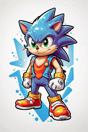 Logo business white clean background , the super  Sonic the Hedgehog cartoon , pro vector, high detail, t-shirt design, grafitti, vibrant, t-shirt less, best quality, wallpaper art, UHD, centered image, MSchiffer art, ((flat colors)), (cel-shading style) very bold neon colors, ((high saturation)) ink lines, clean white background environment
