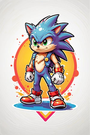 Logo business white clean background , the super  Sonic the Hedgehog cartoon , pro vector, high detail, t-shirt design, grafitti, vibrant, t-shirt less, best quality, wallpaper art, UHD, centered image, MSchiffer art, ((flat colors)), (cel-shading style) very bold neon colors, ((high saturation)) ink lines, clean white background environment
