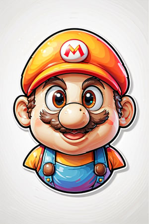 Logo business white clean background , the super mario cartoon head only , pro vector, high detail, t-shirt design, grafitti, vibrant, t-shirt less, best quality, wallpaper art, UHD, centered image, MSchiffer art, ((flat colors)), (cel-shading style) very bold neon colors, ((high saturation)) ink lines, clean white background environment
