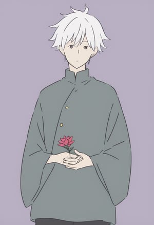 1boy, gojo satoru, simple background,flower on hand,txznl1ne,l1ne
