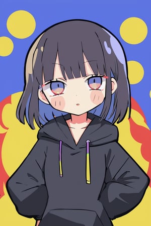 1girl,black hoodie,color background, bagua, mkup, txznmk,