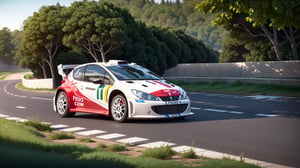 HD, 4K, masterpiece, best quality, photography, realistic, realism, photorealism, 206, WRC, Peugeot, car, silver, speeding, running, motion,Pixel art,isometric, gay flag, 