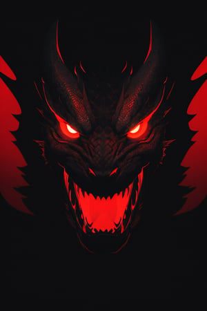 Icon of angry dragon, close up, looking to the camera, realistic, (black background:1.4), (red), red color, red and black color theme,  , simple, minimalistic, minimalism, consept, glowing, plain colors, simple colors, sophisticated
