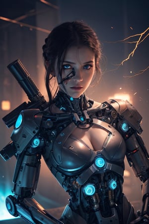 Female android, mechanical parts, cyberpunk, science fiction, bio mechanical, android, cable, cyborg, glowing cracks, cracked skin, shattered skin, fractured skin, broken skin, cracked skin, cyclops, one_eyed