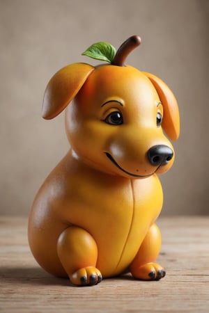 detailed realistic close up of a mango shaped like a dog, sitting, natural light






