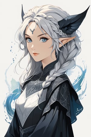 (masterpiece, high quality, 8K, high_res), ((ink and pencil drawning style)),
flat illustration, ultra detailed, perfect merge fantasy setting and fantasy character, realistic drawning style, fantasy elements. surreal, incredibly beautiful elven woman, elven cloths, elf ears, soft white hair, long braid hairstyle, completely detailed, standing, organic interaction with the environment, looking at the viewer, shot from front, Flat vector art, Leonardo Style, portraitart