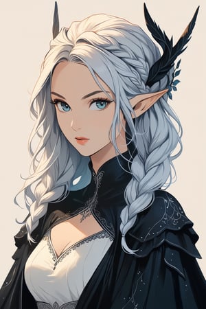 (masterpiece, high quality, 8K, high_res), ((ink and pencil drawning style)),
flat illustration, ultra detailed, perfect merge fantasy setting and fantasy character, realistic drawning style, fantasy elements. surreal, incredibly beautiful elven woman, elven cloths, elf ears, soft white hair, long braid hairstyle, completely detailed, standing, organic interaction with the environment, looking at the viewer, shot from front, Flat vector art, Leonardo Style, portraitart