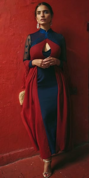  (freckles), (blue eyes), beatiful latin women in tradational red dress flu background, night on the street, stoic cinematic 4k epic detailed 4k epic detailed photograph shot on kodak detailed bokeh cinematic hbo dark moody, mexico city, big boobs
