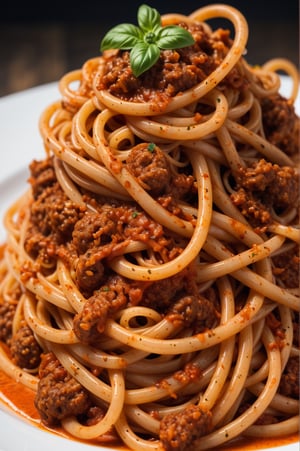 spaghetti bolognaise, close up, 8k, very sharp focus , telephoto lens, f 2, a rich tomato sauce, spaghetti that twists aroung like (((worms))), a little snake sticks its head out of the pasta, art by TavitaNiko, art by mel odom, art by Klimt 