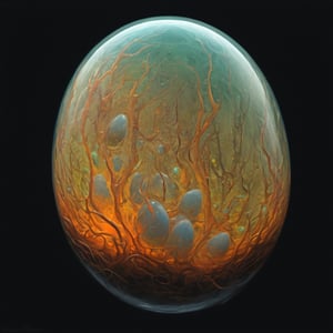  a creatures embryo stirs inside a translucent egg, stunning beauty, hyper-realistic oil painting, vibrant colors, dark chiarascuro lighting, a telephoto shot, 1000mm lens, f2,8,Vogue,more detail XL,Acidmelt,acidzlime