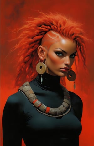 art by Masamune Shirow,art by boris vallejo, art by tavita niko, art by simon bisley, a full facial tattoo, a masterpiece, stunning beauty, shaved hair, tribal viking motifs, hair in braids, facial piercings, earrings, a proud viking warrior, (An amazing and captivating oil painting :1.4),  (grunge style:1.1), (frutiger style:1.3), (colorful:1.3), (2004 aesthetics:1.2). BREAK (beautiful vector shapes:1.3), clouds, palm trees, circles, (no text:1.4), swirls, Norse Viking  \(symbol\), (gradient background:1.3). BREAK highest quality, sharp details, oversaturated, detailed and intricate, original artwork, trendy, vintage, award-winning oil painting, , artint,