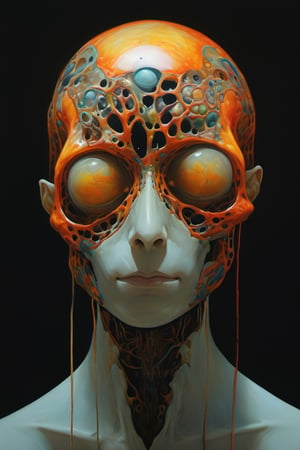 art by yashitomo nara, a square head, a cube  shaped head, corners, skin stretched tightly over the square skull, stunning beauty, hyper-realistic oil painting, vibrant colors, dark chiarascuro lighting, a telephoto shot, 1000mm lens, f2,8, ,p3rfect boobs,Vogue,more detail XL