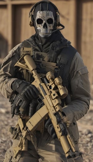 Iboy, Modern Warfare style military gear, skull mask, golding the CheyTac M200 sniper rifle, detailed background,Warfare scenery, detal:1.5,realistic:1.5, full_body view.

detailmaster2,CheyTac M200,Leonardo style,MW, cinematic moviemaker style