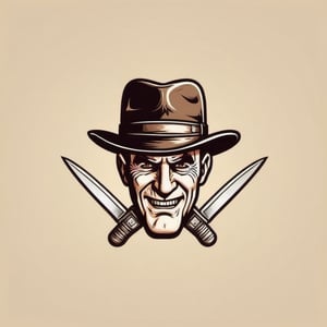  vintage  logo of the head of Freddie Krueger, with his hat and his glove of knife fingers [logo],  [vintage logo], simple logo, clean logo,logo