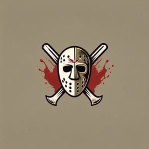  vintage  logo of two bloody machetes crossed over a worn out hockey mask [logo],  [vintage logo], simple logo, clean logo,logo