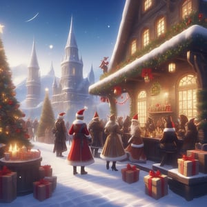Christmas Fantasy World, outside christmas party, 16k, render, 