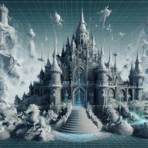 3D mesh digital Matrix castle amidst the dynamic world of 3D design
