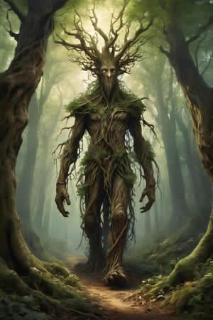 A walking tree ent in a mythic forest, fantasy