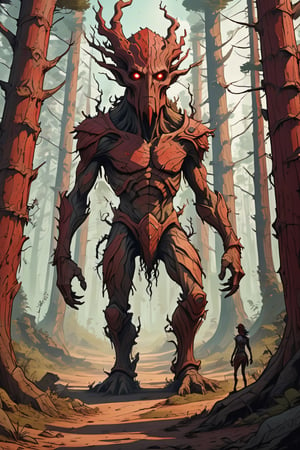 A walking tree ent in a mythic forest, fantasy,Christmas Fantasy World, Ent life, red wood,Comic Book-Style 2d