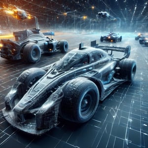 detailed 3D mesh F1 car, epic 3D mesh environment