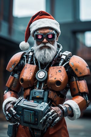 cyborg santa, cyberpunk, rust, epic, Fujichrome Provia 100F, F/8, RTX, photolab
