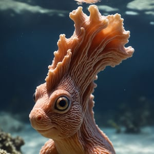 Photo, detailed, closeup of an corall  shaped like a squirell , under water, natural light