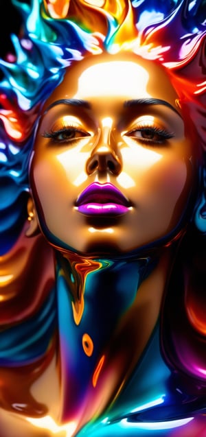 ultra detailed artistic abstract photography of liquid lust, detailed captivating eyes on molten statue, asymmetrical, gooey liquid hair, color exploding lips, highly refractive skin, Digital painting, colorful, volumetric lighting, 8k, by Cyril Rolando, by artgerm, Trending on Artstation, 16k resolution, 300 dpi, 600 dpi, 4k, Contest winner, High definition, detailed, realistic, 8k uhd, high quality, a girl formed of colored glaze