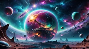 ultra realistic 8k cg, flawless, clean, masterpiece, professional artwork, famous artwork, cinematic lighting, cinematic bloom,  abstract and colorful paint style, background focus,,  vast galaxy, cosmic energy, alien planet, painted world, colorful splashes,(((limitless desolation))), deep space, floating, ((no characters)),  ,DonMC3l3st14l3xpl0r3rsXL,Sci-fi 