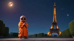 Really cute, fat little monk wearing sunglasses, stylish orange cassock and shoes standing in front of the Eiffel Tower, anthropomorphic, cute pose, solid color, simple background, 4k, 8k, 16k, dance moves moonwalk, (surreal footage ) ((whole body)),(viewed from a distance).,Chibi,chibi,

Earth, Moon, and Sun in a syzygy, aligned amidst the vast cosmos, with a solar eclipse casting a sharp shadow on Earth.Style: Photorealism fused with gothic sci-fi and Baroque, drawing inspiration from Beksinski and Caravaggio. This approach emphasizes the ethereal vastness around the alignment, adorned with fractal patterns and cosmic colors.Details: 1girl sitting. Earth foregrounded as a delicate blue marble, shadowed subtly to highlight continents and oceans. The Moon in different positions, casts a dark umbra on Earth, depicting the path of totality. The Sun, in radiant purple and magenta, forms a stunning corona effect around the Moon.Composition: The celestial bodies are aligned against a backdrop of space, enriched with Beksinski-like surrealism and Caravaggio-inspired chiaroscuro, enhancing the scene's dramatic and mysterious quality.Render: 8K UHD, HDR, focusing on depth and clarity. The detailed rendering showcases the syzygy's precision, black theme, dark, night mode
,chibi,chibi style