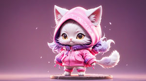 Xxmix_Catecat,a cat,autumn,cat,wearing a pink and purple Colorful hoodie,Personified standing,chibi