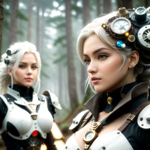 (masterpiece), (anime style), (ultra detailed), (beautiful), (UHD, HDR), (8k), (highres:1.2), (intricate and beautiful:1.2), (dramatic lighting:1.2), a steampunk highly detailed mech, walking with a woman in a misty forest, white hair, detailed clothes, grainy photo, shallow depth of field,Extremely Realistic,Ultra-detailed digital art, high resolution, photorealistic rendering, sharp focus, high-quality background, ultra-detailed landscape, ultra-sharp focus, consistent style, unique and well-developed concept, Unreal Engine, intricate details, beautiful color grading, bright lights , symmetry.
