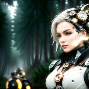 (masterpiece), ( photorealistic style), (ultra detailed), (beautiful), (UHD, HDR), (8k), (highres:1.2), (intricate and beautiful:1.2), (dramatic lighting:1.2), a steampunk highly detailed mech, walking with a woman in a misty forest, white hair, detailed clothes, grainy photo, shallow depth of field,Extremely Realistic,Ultra-detailed digital art, high resolution, photorealistic rendering, sharp focus, high-quality background, ultra-detailed landscape, ultra-sharp focus, consistent style, unique and well-developed concept, Unreal Engine, intricate details, beautiful color grading, bright lights , symmetry.
