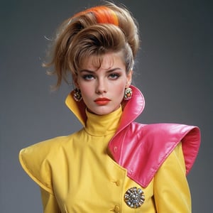 But the 80s left their mark on the world of fashion. The era of "shoulder pads" and eccentric hairstyles, flashy accessories and bright colors became a time of experimentation and eccentricity. Fashion became an expression of individuality and boldness. During this period styles and textures were mixed and fashion became a true work of art.,Extremely Realistic