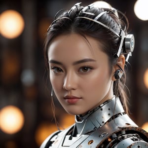 asian female robot, metal, rust, Han Fu,wisible wires, destroyed, sad, dark, dirty, looking at viewer, portrait, photography, detailed skin, realistic, photo-realistic, 8k, highly detailed, full length frame, High detail RAW color art, piercing, diffused soft lighting, shallow depth of field, sharp focus, hyperrealism, cinematic lighting.,LinkGirl,ROBOT