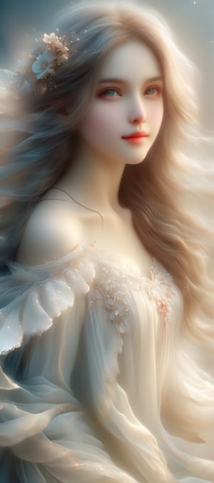 Beautiful soft light, (beautiful and delicate eyes), very detailed, pale skin, (long hair), dreamy, ((front shot)), (full body shot), brown eyes, soft expression, bright smile, art photography, fantasy , shyness, cute and soft image, masterpiece, ultra high resolution, colors, very delicate and soft lighting, details, Ultra HD, 8k, highest quality, (pose), girl1, real, wonders of art and beauty, soft stylish Kara Flower Point Long-sleeved collared T-shirt, light blue pleated skirt,DonMB4nsh33XL 