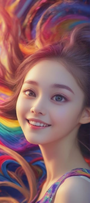 Fantasy, dream, fantasy, hope, beauty, soft clothes, wind, high definition, silhouette, girl, colorful colors, smiling face, portrait of a girl,psychedelic
