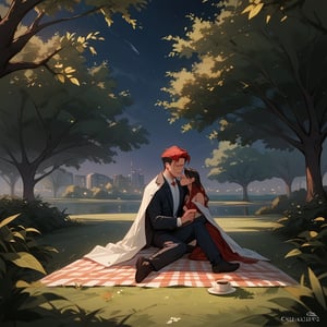 Score_9, Score_8_up, Score_7_up, Score_6_up, Score_5_up, Score_4_up), a girl red hair, sexy girl and her son (black hair, 10 years) sitting under a tree in a picnic, behind appearsm a man (black hair dressed in a suit)  walking with a coffee in his hand ,in the middle of the park, night, sexy pose,smiling,
ciel_phantomhive,jaeggernawt,Indoor,frames,high rise apartment,outdoor