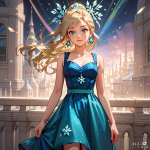 1girl,((standing: 2.5)), long hair, standing on the balcony of a building, holding a cell phone in his hand and looking at the cell phone, smiling, blush, bangs, hair ornament, jewelry, blue eyes, ponytail, orange straight hair, earrings, parted lips, blurry, lips, ((dress: 1.1)), eyelashes, portrait, light particles, ((masterpiece: 2)), excellent quality, light particles, ((freckles: 1.5)), snowflakes, ((stunning_image: 1.5)), ((magma drops in air: 1)), medium long shot.,Ink art.
