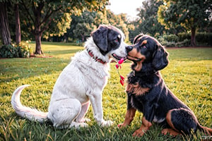 
background is grass,
baby dog, (they is kissing each other:1.3), one dogwas smile, another dogwas angry, one dogwas putted a vine into  another s mouth,