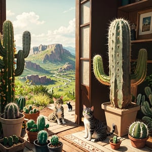 Scenery with a cat, cactus, and the little prince, 